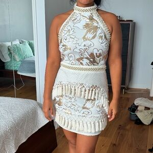 White and Gold Halter Dress